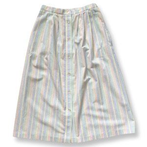 Alfred Dunner Vintage Rainbow Striped Seersucker Button Front Midi Skirt Size 12